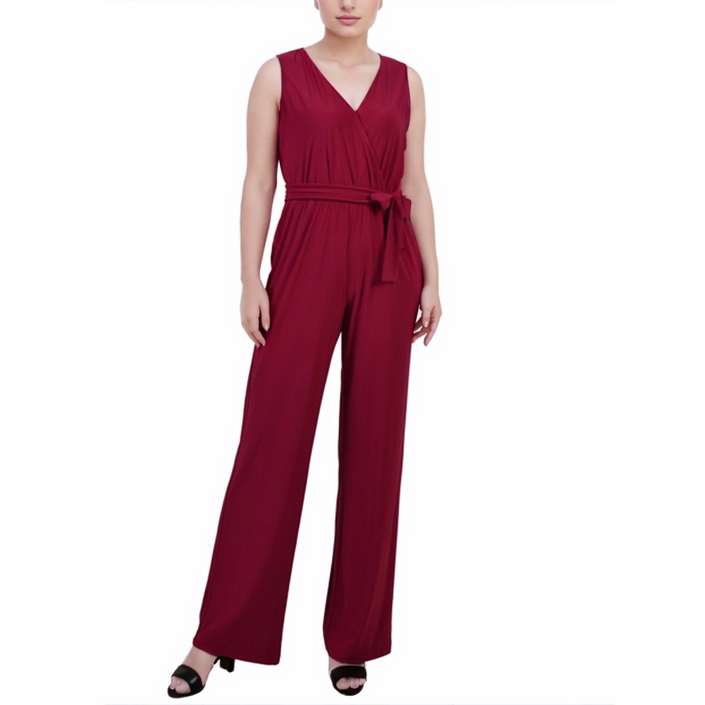 NY Collection Wide Leg Jumpsuit Sleeveless Womens Petite‎ PL Dressy Belted NWT